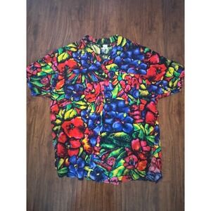 Robby Len Button Up Floral Made in USA  Swimfashions Y2K 90s 80s Hawaiian Shirt